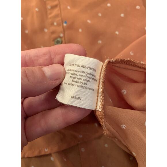 Decree Medium Sheer V Neck Hi Lo Tank Top Mustard Yellow Gold White Polka Dot - Picture 6 of 8